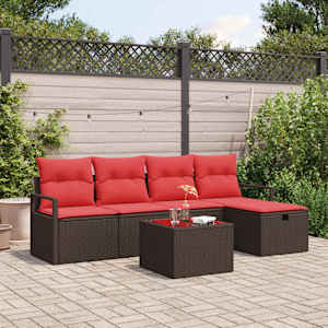 Kavčna garnitura z blazino 6 pcs Rjava in rdeča poli ratan