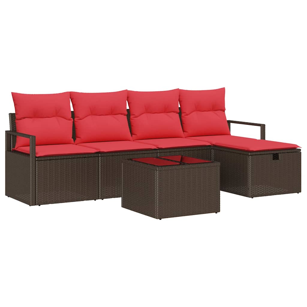 Set pohovek s polštářem 6 pcs Hnědá a červená polyratan 3359173