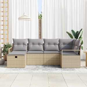 Set pohovek s polštářem 6 pcs Béžová a Světle šedá polyratan - obrázek 3