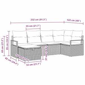 Set pohovek s polštářem 6 pcs Béžová a Světle šedá polyratan - obrázek 10