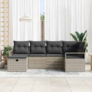 Set pohovek s polštářem s úložištěm 6 pcs Světle šedá polyratan - obrázek 3