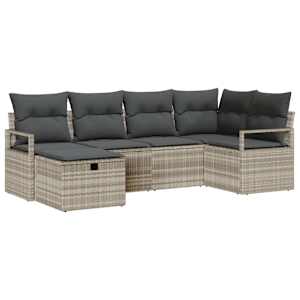 Set pohovek s polštářem s úložištěm 6 pcs Světle šedá polyratan - obrázek 2