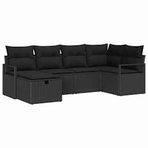 Set pohovek s polštářem s úložištěm Černá polyratan - obrázek 2
