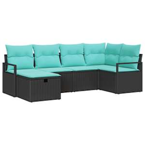 Set pohovek s polštářem 6 pcs Černá a tyrkysová polyratan - obrázek 2