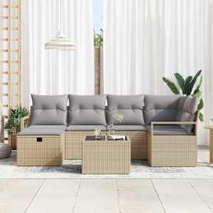 Set pohovek s polštářem 7 pcs Béžová a Světle šedá polyratan - obrázek 3
