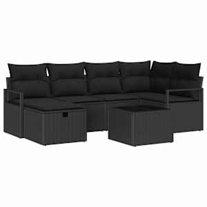 Set pohovek s polštářem s úložištěm Černá polyratan - obrázek 2