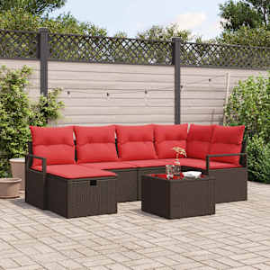 Kavčna garnitura z blazino 7 pcs Rjava in rdeča poli ratan