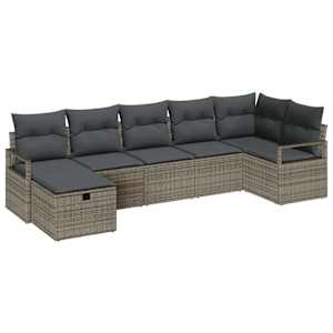 Set pohovek s polštářem s úložištěm 7 pcs Šedá polyratan - obrázek 2