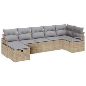 Set pohovek s polštářem 7 pcs Béžová a Světle šedá polyratan - obrázek 2