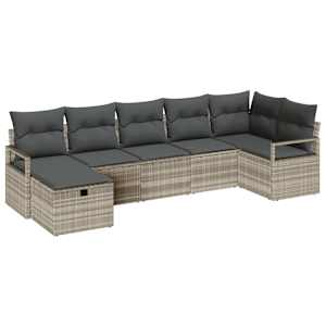 Set pohovek s polštářem s úložištěm 7 pcs Světle šedá polyratan - obrázek 2