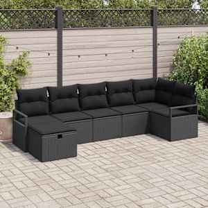 Set pohovek s polštářem s úložištěm 7 pcs Černá polyratan