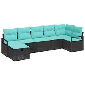 Set pohovek s polštářem 7 pcs Černá a tyrkysová polyratan - obrázek 2
