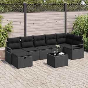 Kavčna garnitura z blazino 8 pcs Črna poli ratan