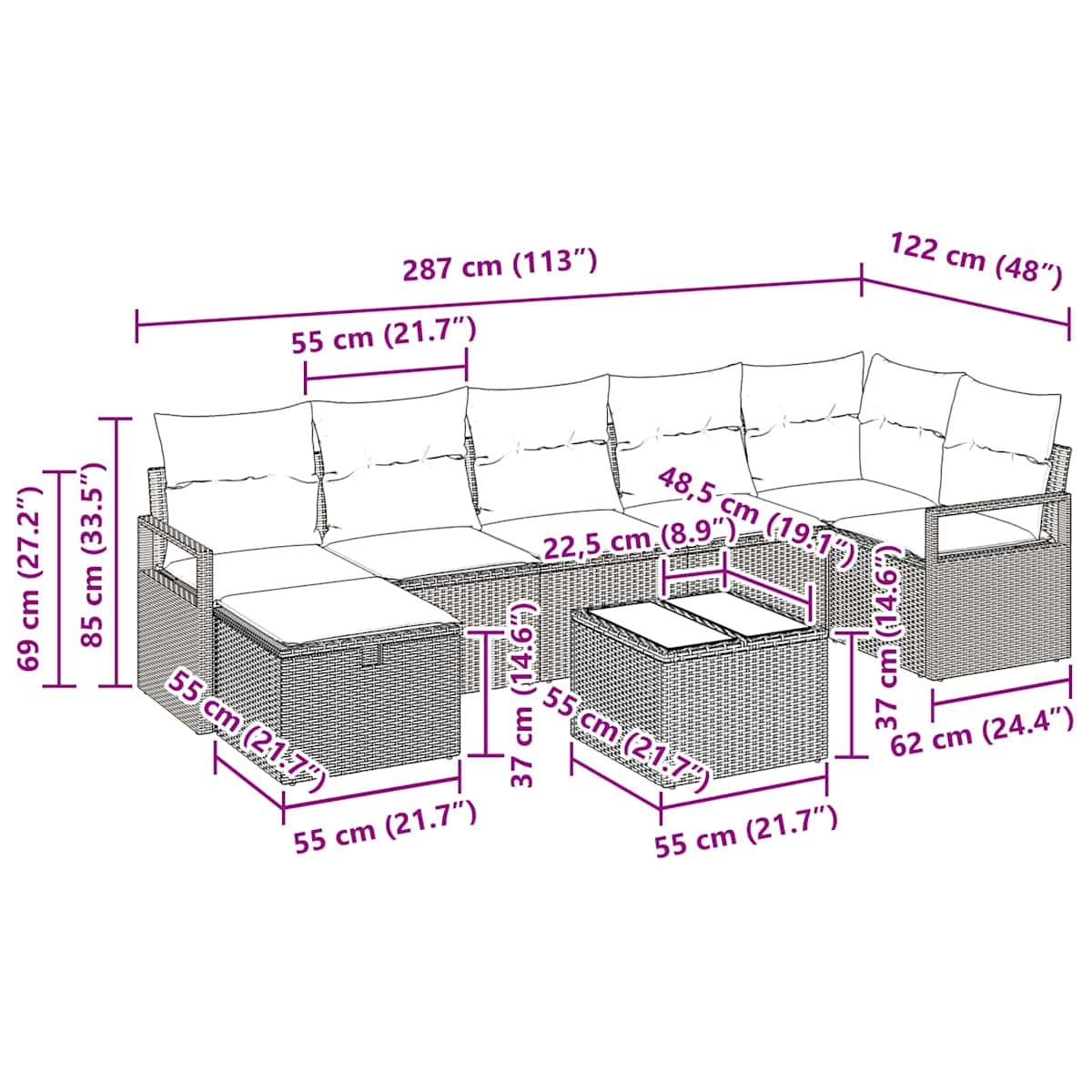 Sofa Sæt 8 stk. 7-Antal sæder polyrattan - Billede 11