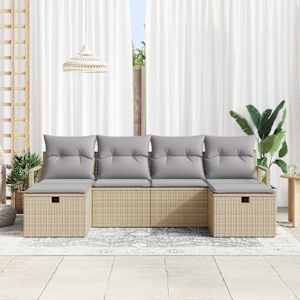 Set pohovek s polštářem 6 pcs Béžová a Světle šedá polyratan - obrázek 3