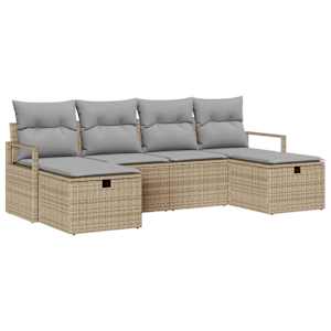 Set pohovek s polštářem 6 pcs Béžová a Světle šedá polyratan - obrázek 2
