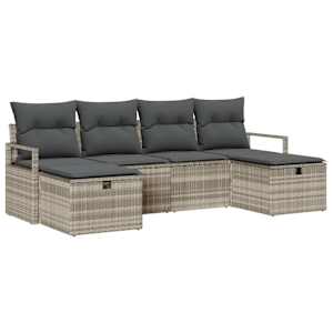 Set pohovek s polštářem s úložištěm 6 pcs Světle šedá polyratan - obrázek 2