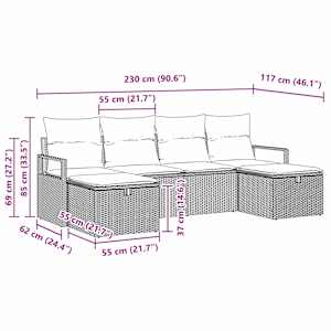 Set pohovek s polštářem s úložištěm 6 pcs Světle šedá polyratan - obrázek 9