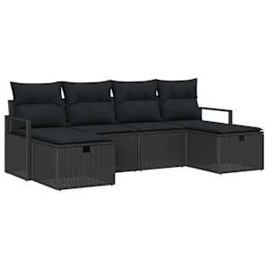 Set pohovek s polštářem s úložištěm 6 pcs Černá polyratan - obrázek 2