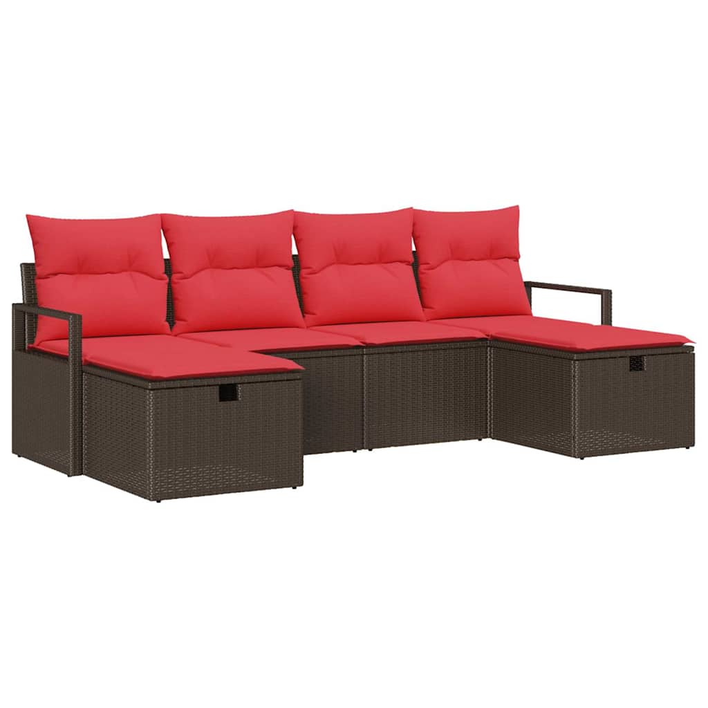 Kavčna garnitura z blazino 6 pcs Rjava in rdeča poli ratan - slika 2