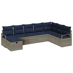 Set pohovek s polštářem s úložištěm 8 pcs Šedá polyratan - obrázek 2