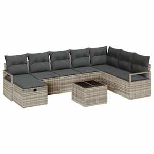 Set pohovek s polštářem s úložištěm 9 pcs Světle šedá polyratan - obrázek 2