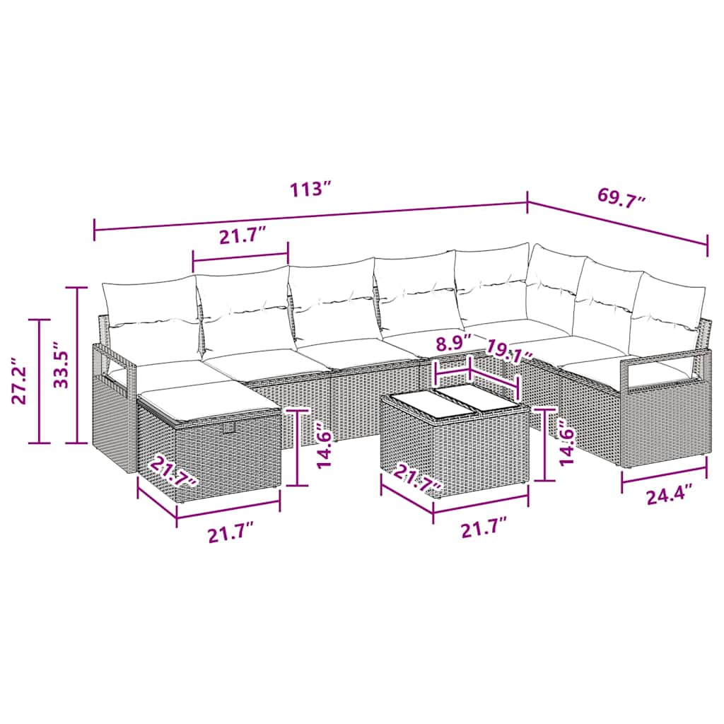 Garden Sofa Set with Cushion Poly rattan Outdoor Sofa Garden Seating vidaXL - Picture 36 of 42