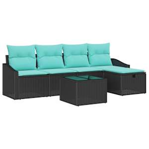 Set pohovek s polštářem s úložištěm 6 pcs Černá polyratan - obrázek 2