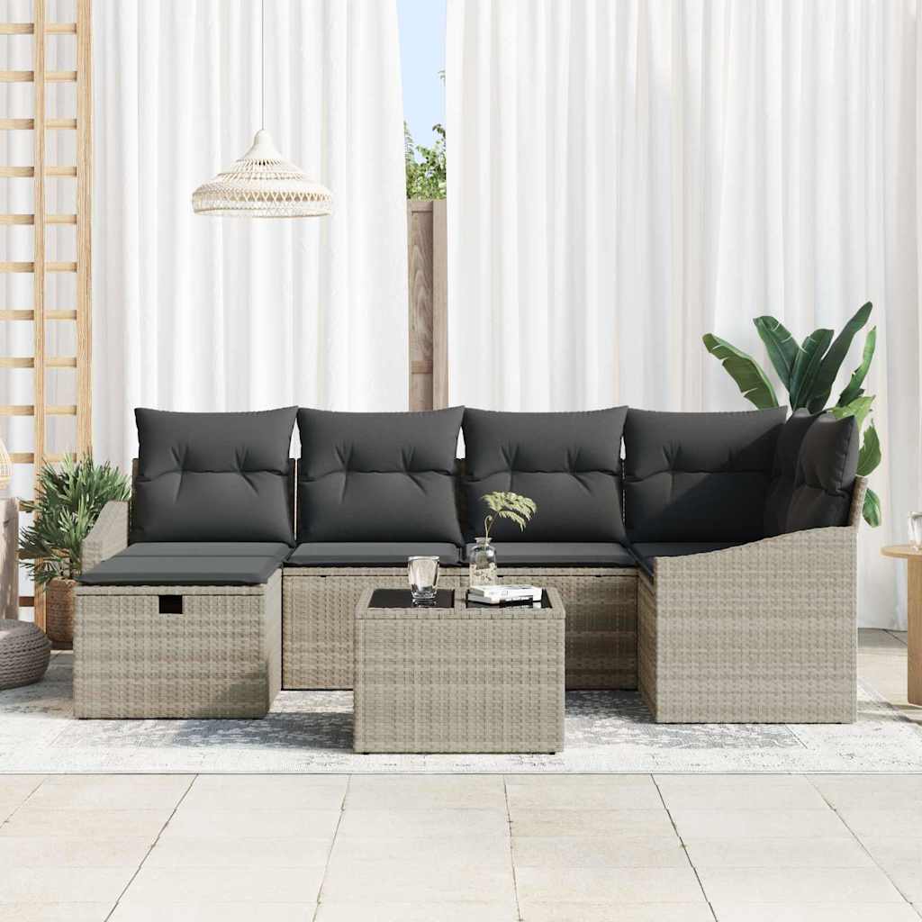 vidaXL Tuin Sofa Set met kussen met opslag 7 pcs Licht grijs, Grijs