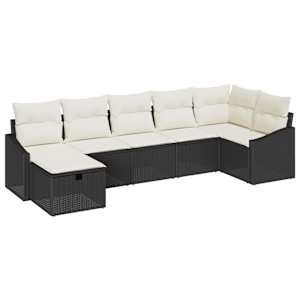 Set pohovek s polštářem s úložištěm 7 pcs Černá polyratan - obrázek 2