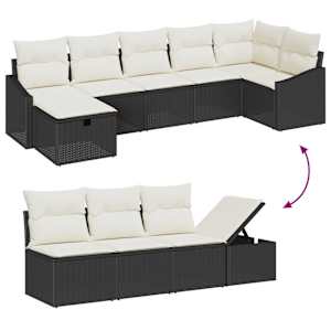 Set pohovek s polštářem s úložištěm 7 pcs Černá polyratan - obrázek 8