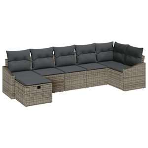 Set pohovek s polštářem s úložištěm 7 pcs Šedá polyratan - obrázek 2