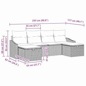 Sada zahradních pohovek s polštářem 6 pcs Béžová Poly ratan - obrázek 9