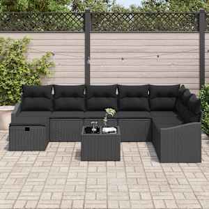 Vrtna sedežna garnitura z blazino 9 pcs Črna Poly ratan - slika 3