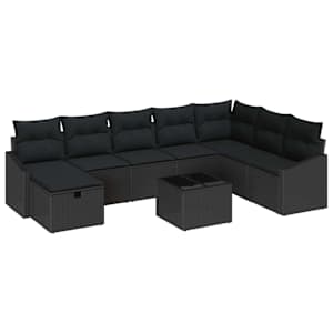 Sada zahradních pohovek s polštářem 9 pcs Černá Poly ratan - obrázek 2