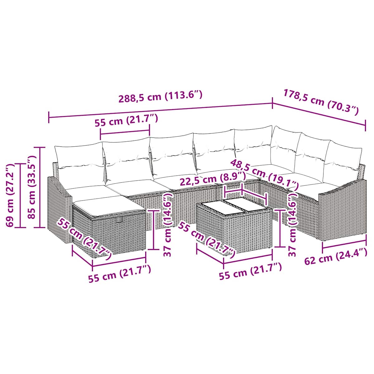 Havesofa Sæt 9 stk. polyrattan - Billede 11