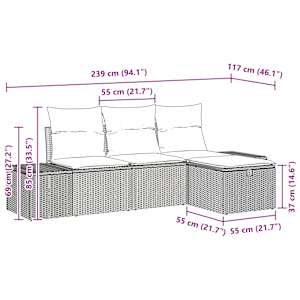 Vrtna sedežna garnitura z blazino 4 pcs Črna Poly ratan - slika 9
