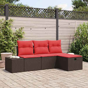 Vrtna sedežna garnitura z blazino 4 pcs poli ratan