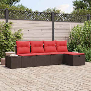 Vrtna sedežna garnitura z blazino 5 pcs Rjava poli ratan