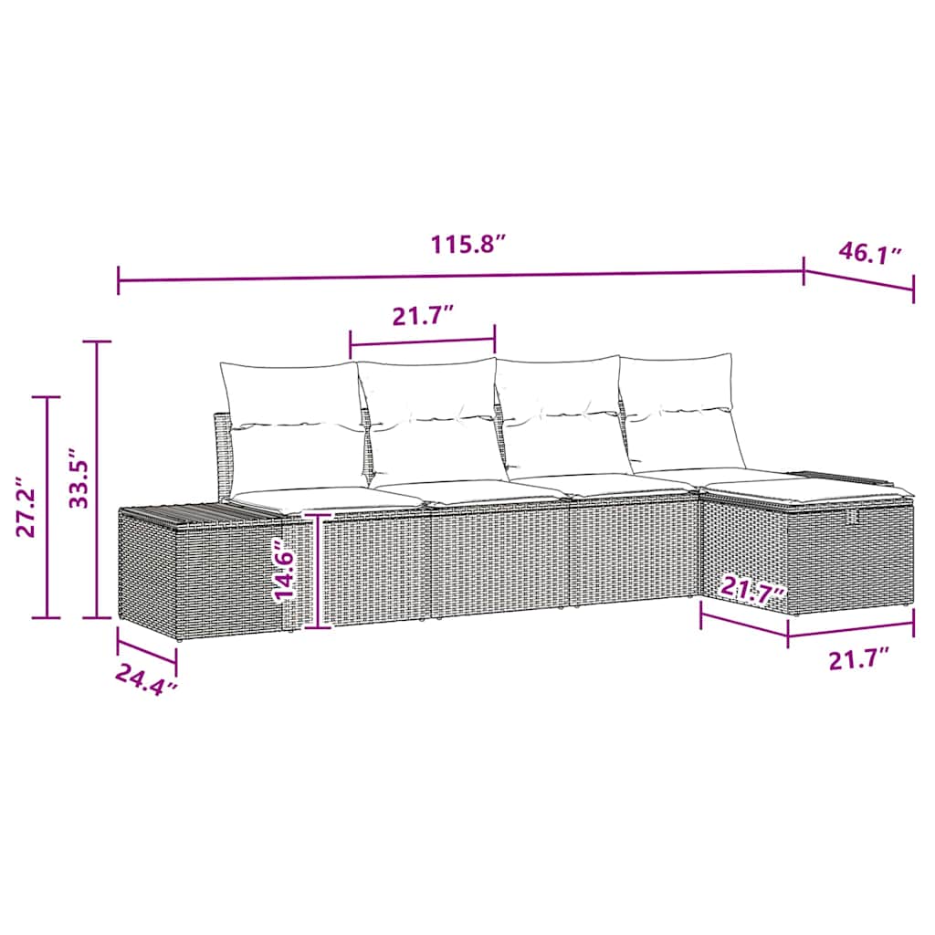 Garden Sofa Set with Cushion Poly rattan Outdoor Sofa Garden Furniture vidaXL - Picture 18 of 42