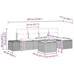 Vrtna sedežna garnitura z blazino 6 pcs Črna poli ratan - slika 10