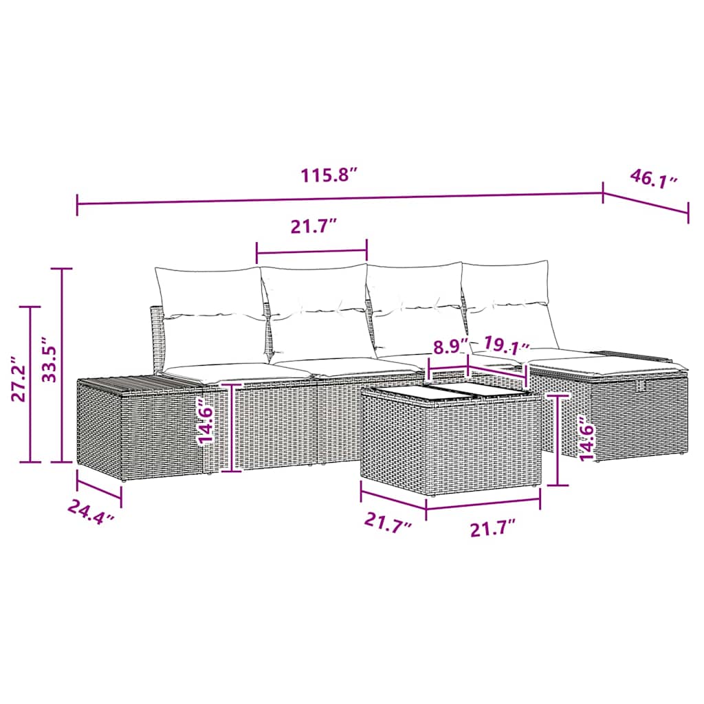 Garden Sofa Set with Cushion Poly rattan Outdoor Sofa Garden Furniture vidaXL - Picture 36 of 42