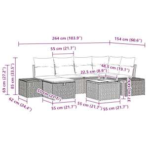 Vrtna sedežna garnitura z blazino 7 pcs Črna poli ratan - slika 11