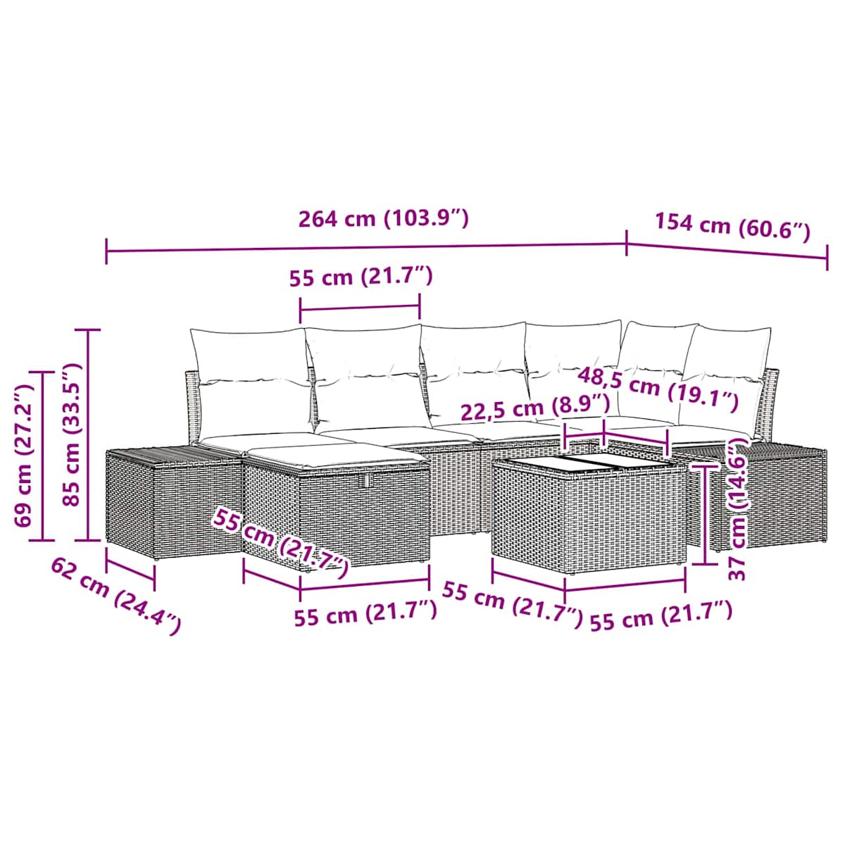 Havesofa Sæt 7 stk. polyrattan - Billede 11