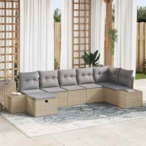 Vrtna sedežna garnitura z blazino 7 pcs Bež poli ratan