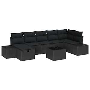 Sada zahradních pohovek s polštářem 8 pcs Černá polyratan - obrázek 2