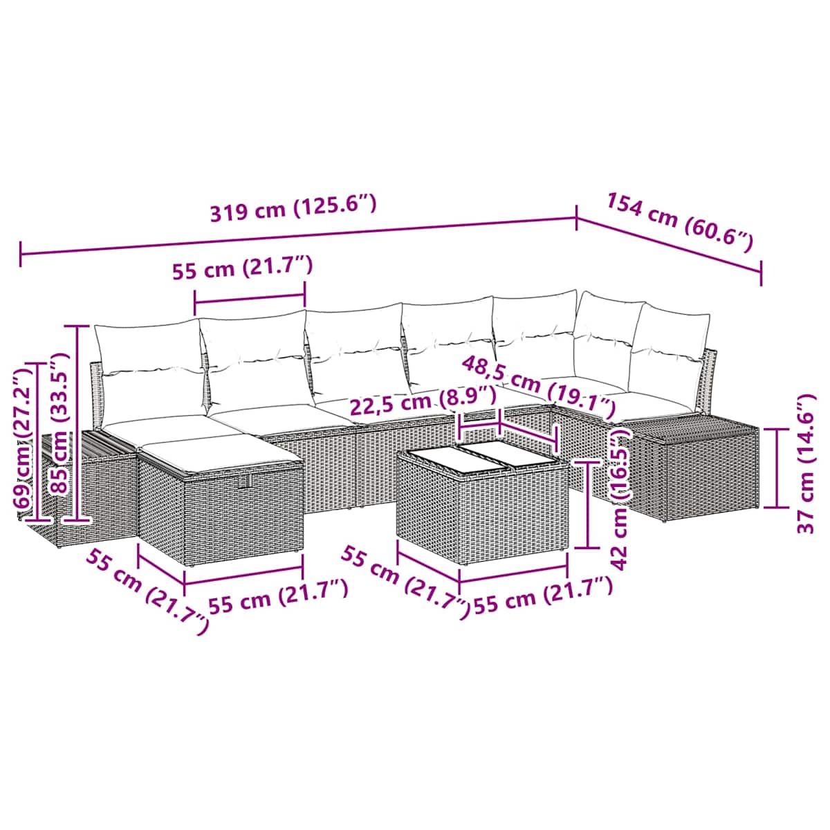 Havesofa Sæt 8 stk. polyrattan - Billede 11