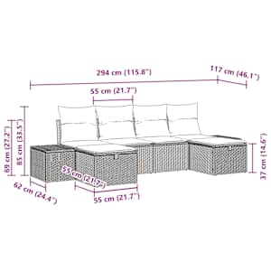 Vrtna sedežna garnitura z blazino 6 pcs Črna poli ratan - slika 9