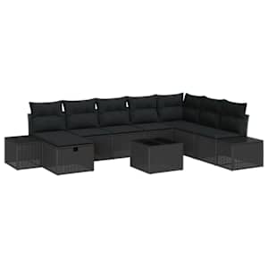 Vrtna sedežna garnitura z blazino 9 pcs Črna poli ratan - slika 2