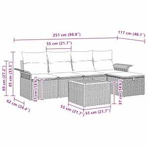 Vrtna sedežna garnitura z blazino 6 pcs Črna poli ratan - slika 10